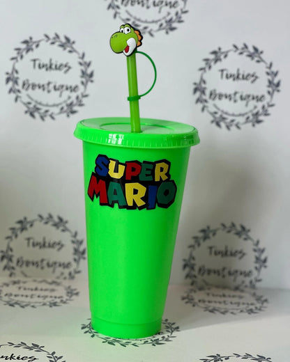 Mario and Friends Cold Cup Tumbler | Super Mario Movie-Inspired Drinkware - reusable, leak-proof lid