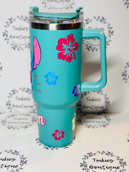 Blue one inspired 40oz quencher Stanley style tumbler