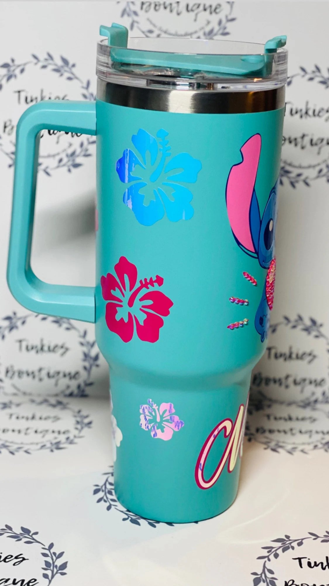 Blue one inspired 40oz quencher Stanley style tumbler