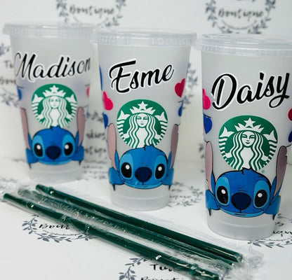 Stitch Cold Cup Tumbler with Gemmed & Glitter Lid – Perfect for Disney Fans!