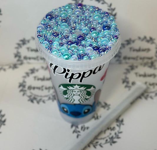 Stitch Cold Cup Tumbler with Gemmed & Glitter Lid – Perfect for Disney Fans!